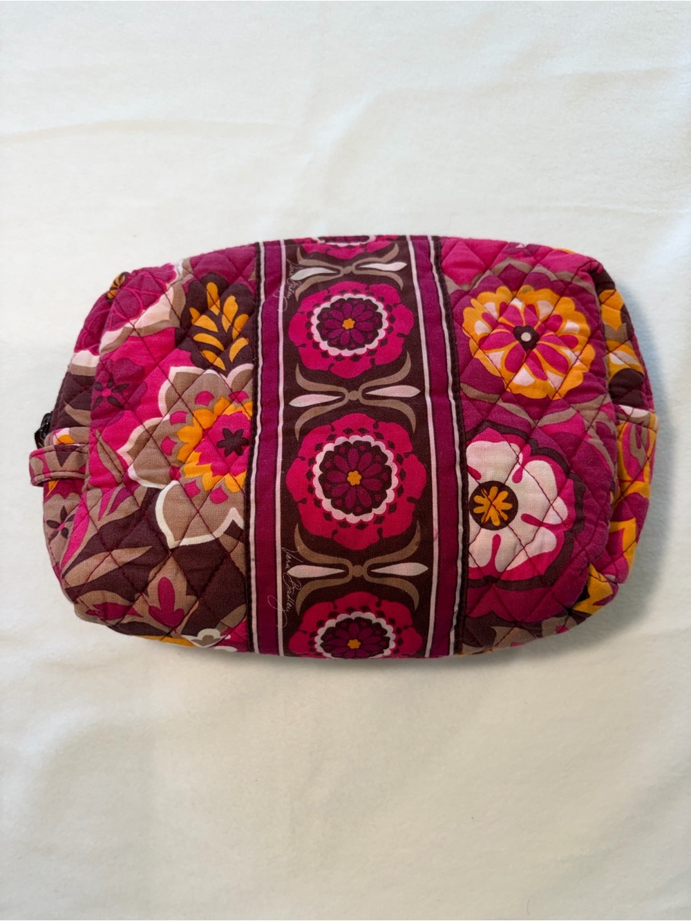 Vera Bradley Quilted Floral Cosmetic Pouch in Pink, Brown and Yellow